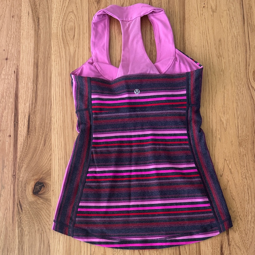 lululemon athletica Pink and Black Striped Women's Top